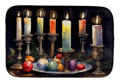 Christmas Candles Dish Drying Mat Absorbent Dish Drying Mat Pad for Kitchen Counter Dish Drainer Mat for Countertop, 14 x 21", Multicolor