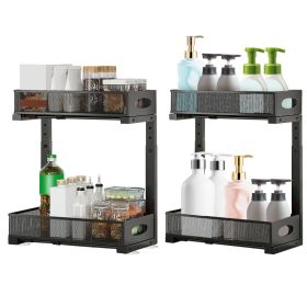 2Pcs Under Sink Organizer 2 Tier Pull Out Cabinet Baskets Storage Shelf Sliding Storage Drawers Rack with 5 Adjustable Height Mesh Baskets for Ho