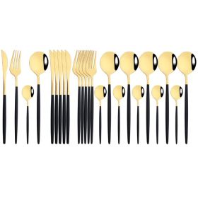 Commercial & Household 24Pcs Dinnerware Set Stainless Steel Flatware Tableware (Color: Black & Gold, type: Flatware Set)