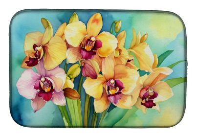Orchids in Watercolor Dish Drying Mat Absorbent Dish Drying Mat Pad for Kitchen Counter Dish Drainer Mat for Countertop, 14 x 21", Multicolor (Default: Default)